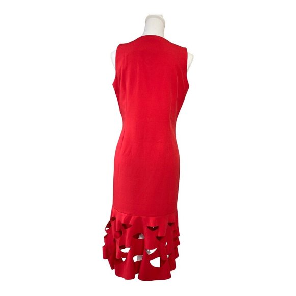 Women’s Red Cutout Ruffle Midi Fit Flare Dress Medium, Size 6US Imported NWT - Picture 5 of 9